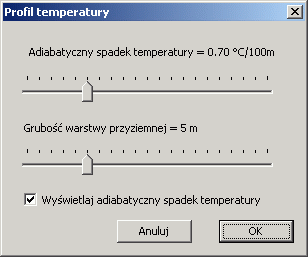 Okno konfiguracji profilu temperatury